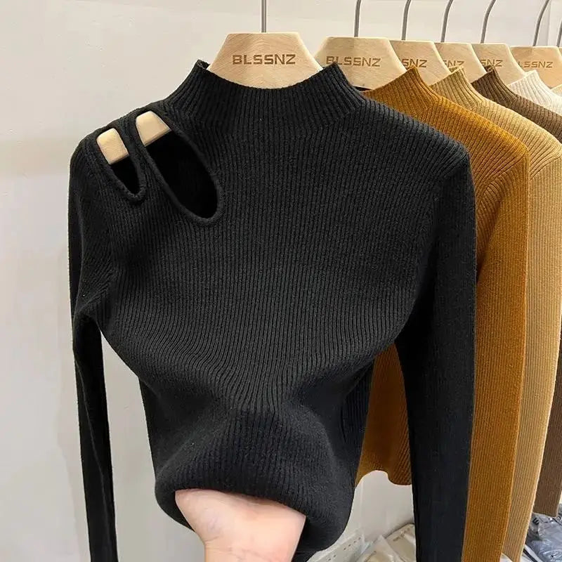 Hollow-out Turtleneck Knitted Women Sweater