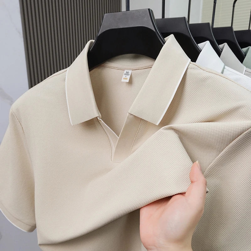 2026 New Simple Stripe Collar Solid  colour of T-Shirt