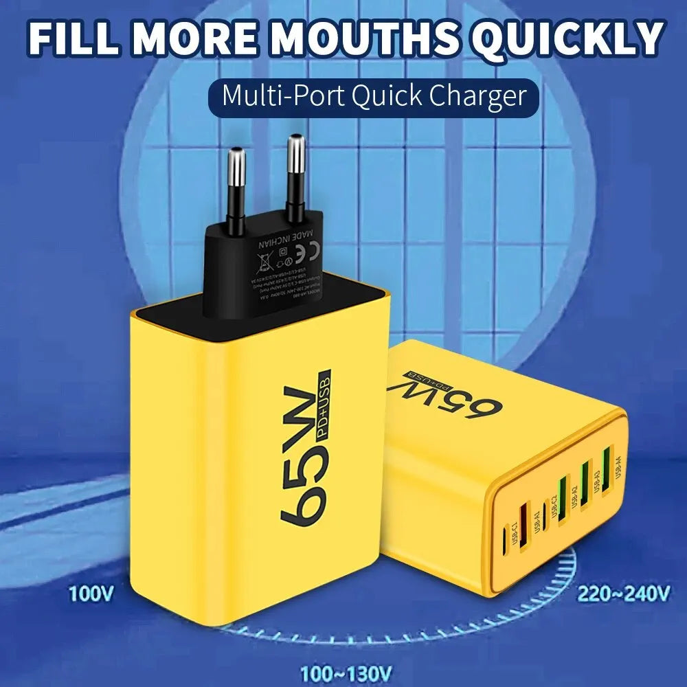 65W USB 6 Ports Type C Quick Charger