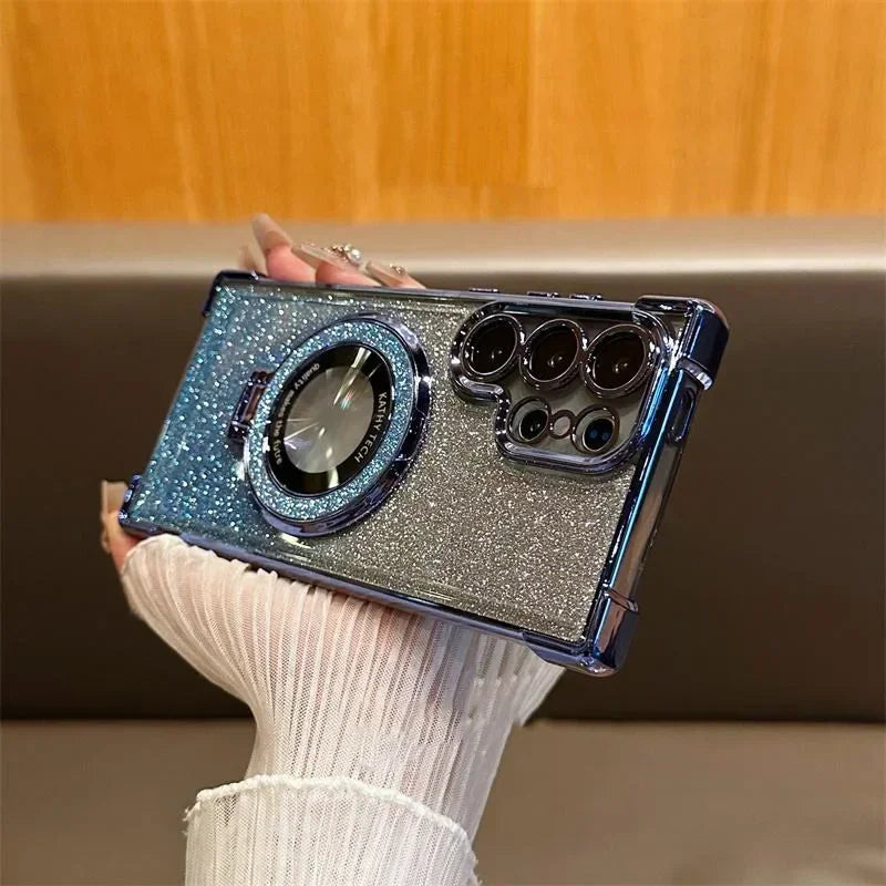 Luxury Magnetic Plating Stand Shockproof Glitter Case for Samsung Galaxy