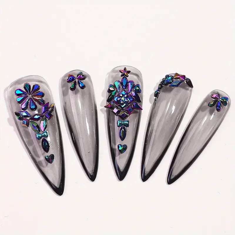 Multi Shapes 3D Flat Bottom Nail Rhinestones Colorful Nail