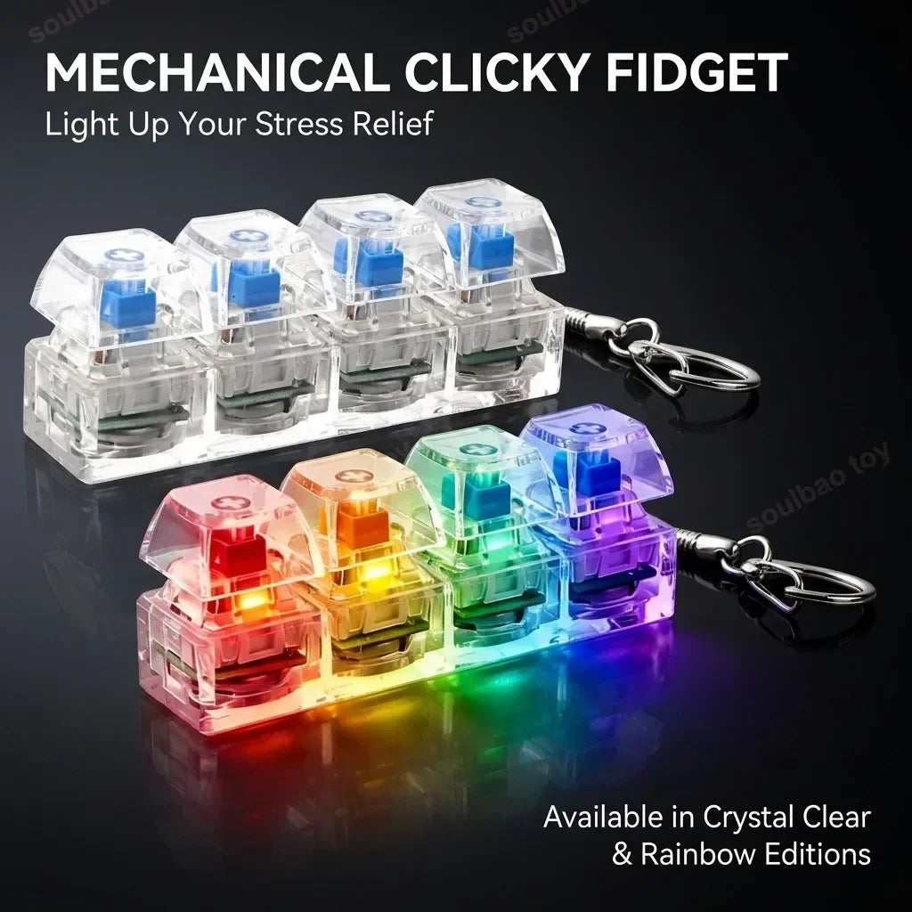 LED Light Up Keyboard Keychain Clickable button