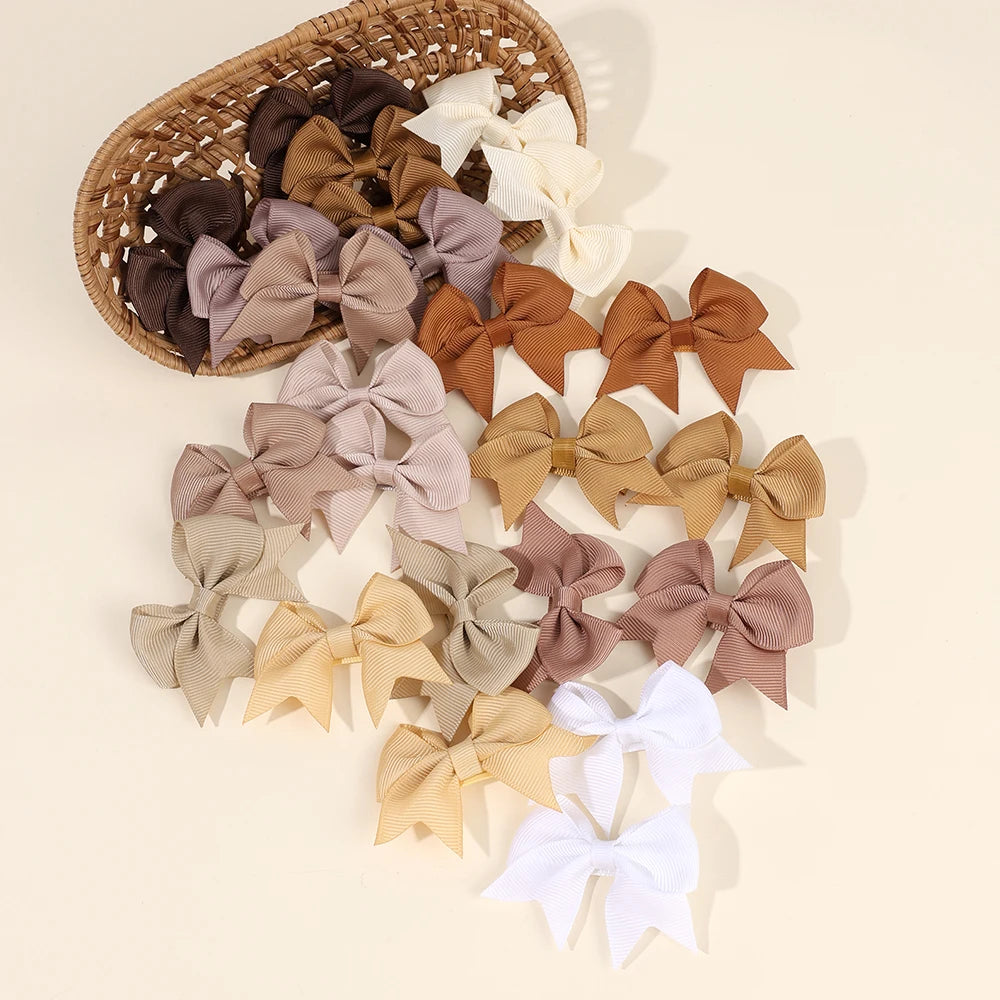 24Pcs Baby Girls Solid Bow Hair Clips Cute Mini Grosgrain Ribbons
