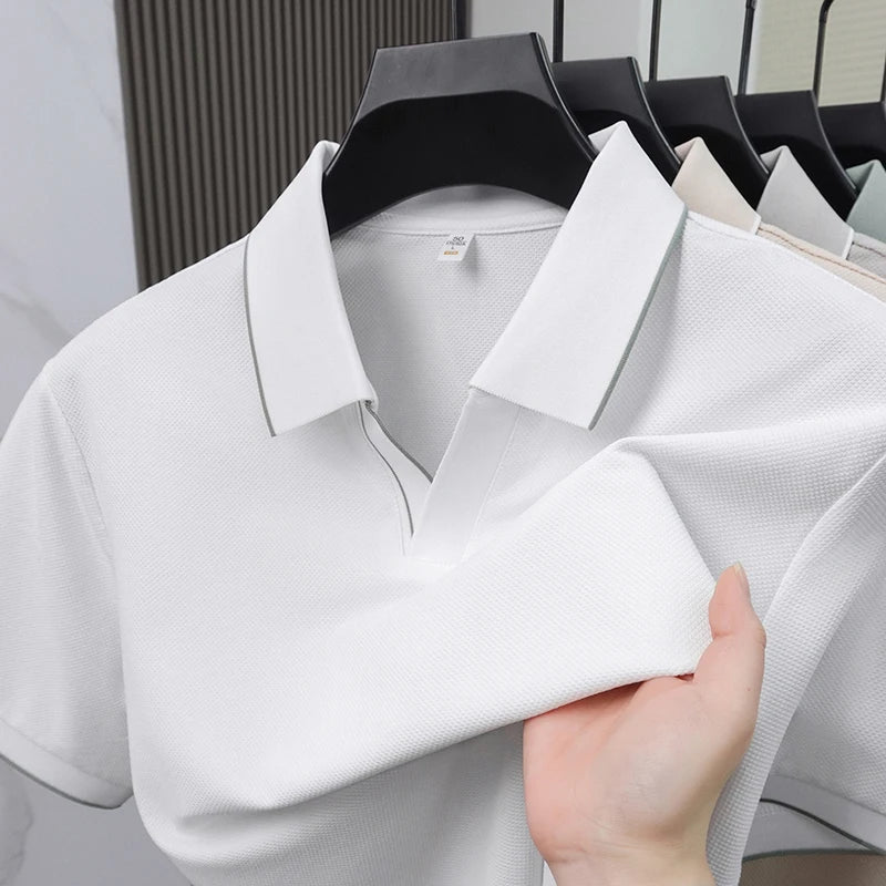 2026 New Simple Stripe Collar Solid  colour of T-Shirt