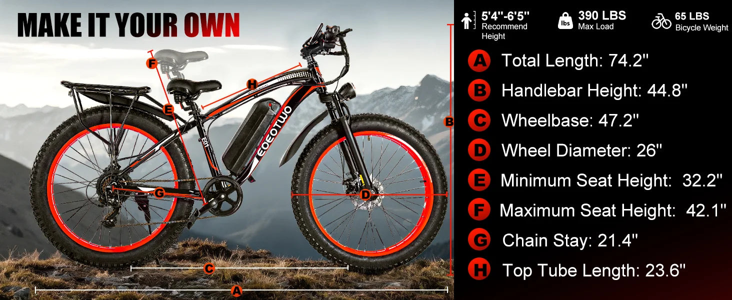 1500W Fat Tire Electric Bike for Adults 26"x4.0 All Terrain Ebike 34MPH