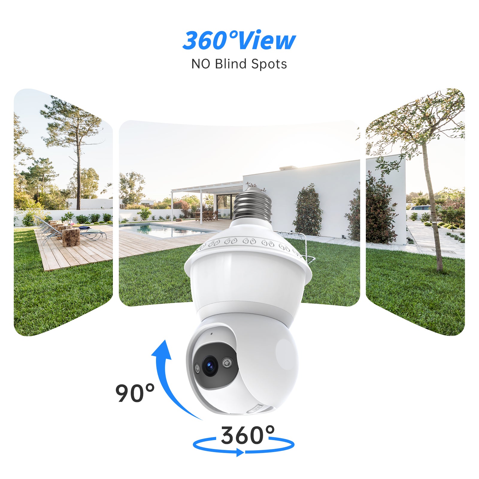 PTZ Lampenkamera E27 Vollfarbige Panoramische HD-WLAN-Glühbirnenüberwachung CMOS für Zuhause Schwenk-/Neigefunktion Cloud