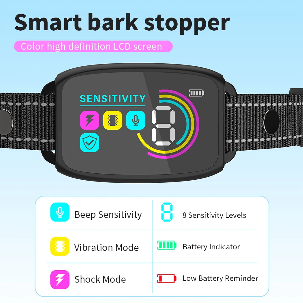 スマート自動無駄吠え防止首輪 充電式 無駄吠え防止器 無駄吠え防止 HDデジタルディスプレイ IP67防水 犬用首輪 ペット用品