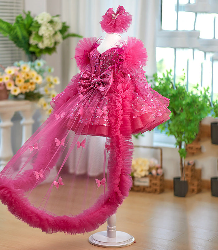 Rose Red Butterfly for Princess Children's Birthday Party Dress