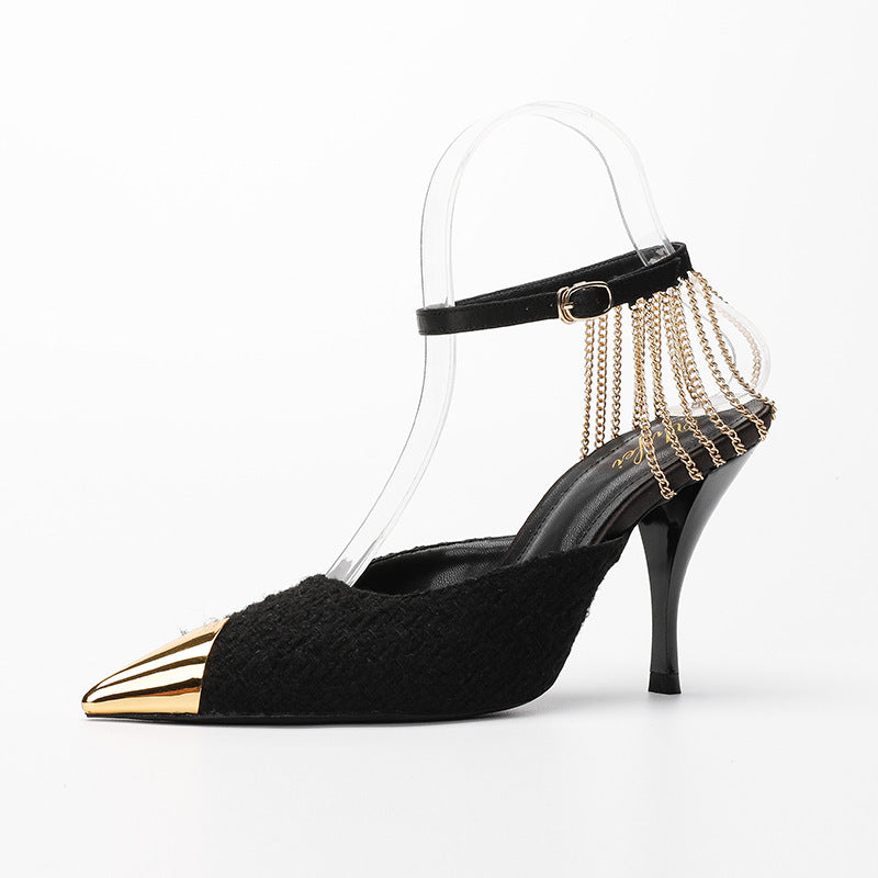 Women's Pointed Toe Stiletto Chain High Heels